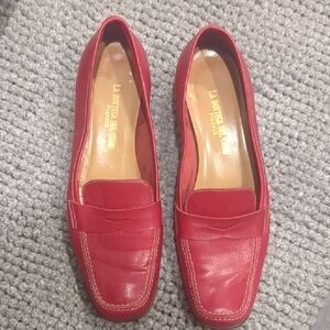 Italian Red Leather Penny Loafers Milan Italy.